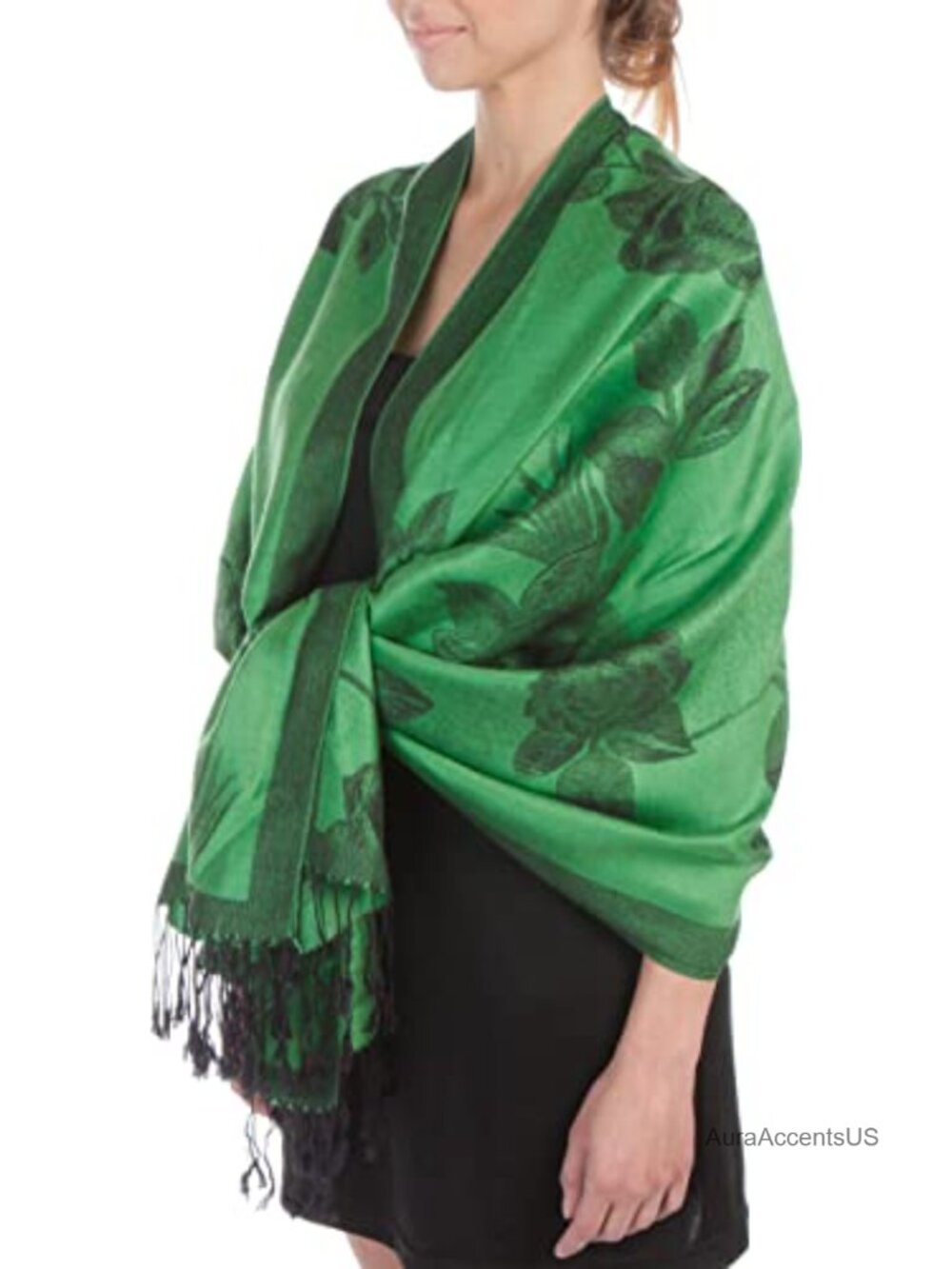 Reversible Two Tone Floral Rose Pashmina Scarf Shawl Wrap Stole Fringe Ends